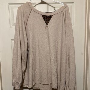 White Birch Cream Long Sleeve Sweatshirt with Leopard Accent